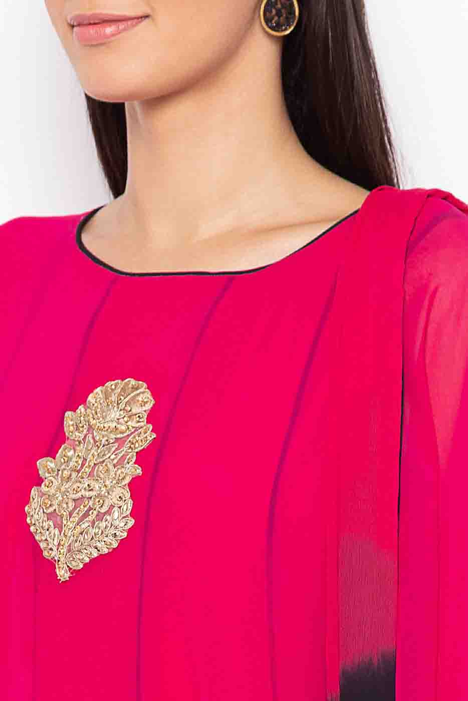 Pink Colour Plus Size Stitched American Crepe Embroidery Palazzo Pant Suit VSSS1070285