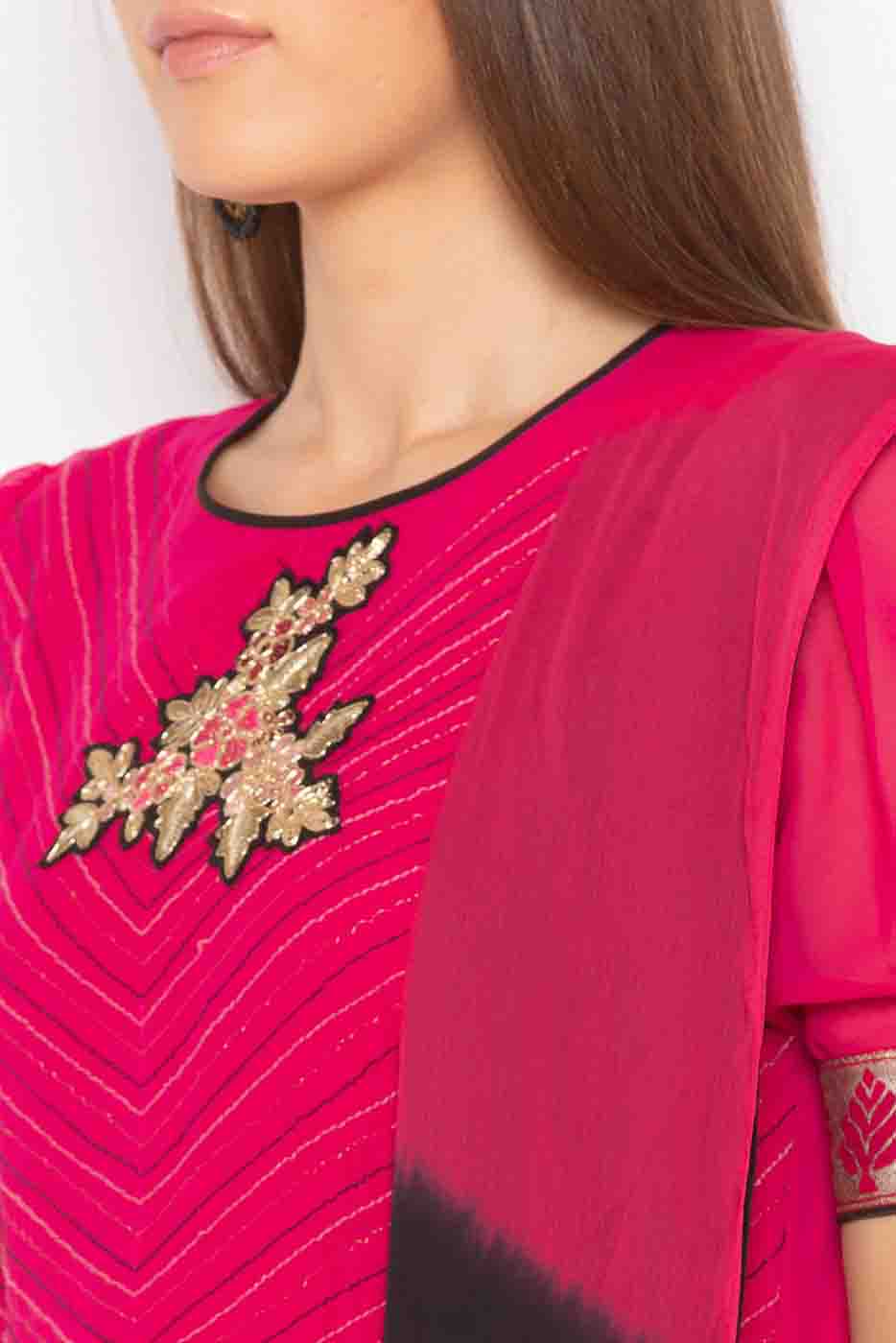 Pink Colour Plus Size Stitched Georgette Embroidery Palazzo Pant Suit VSSS1070293