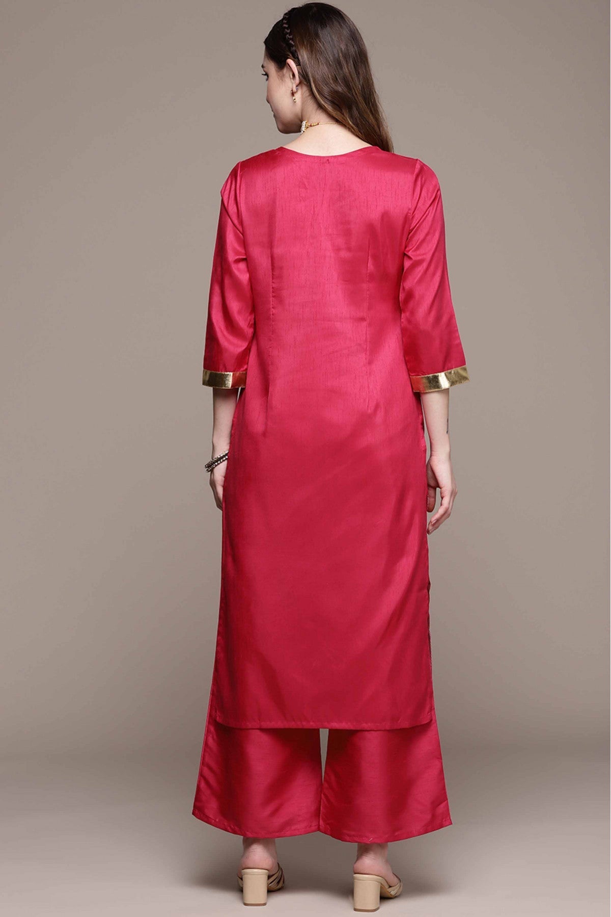 Pink Colour Poly Silk Foil Print Kurta With Palazzo VSKR1060029