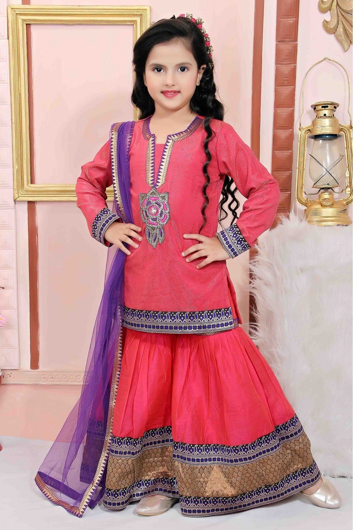 Pink Colour Shimmer Net Party Wear Sharara Suit VSGW1070015