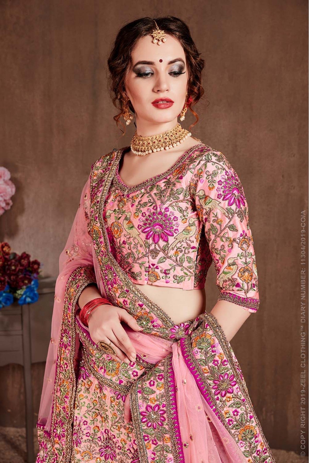 Pink Colour Taffeta Silk Lehenga Choli VSLC1010094