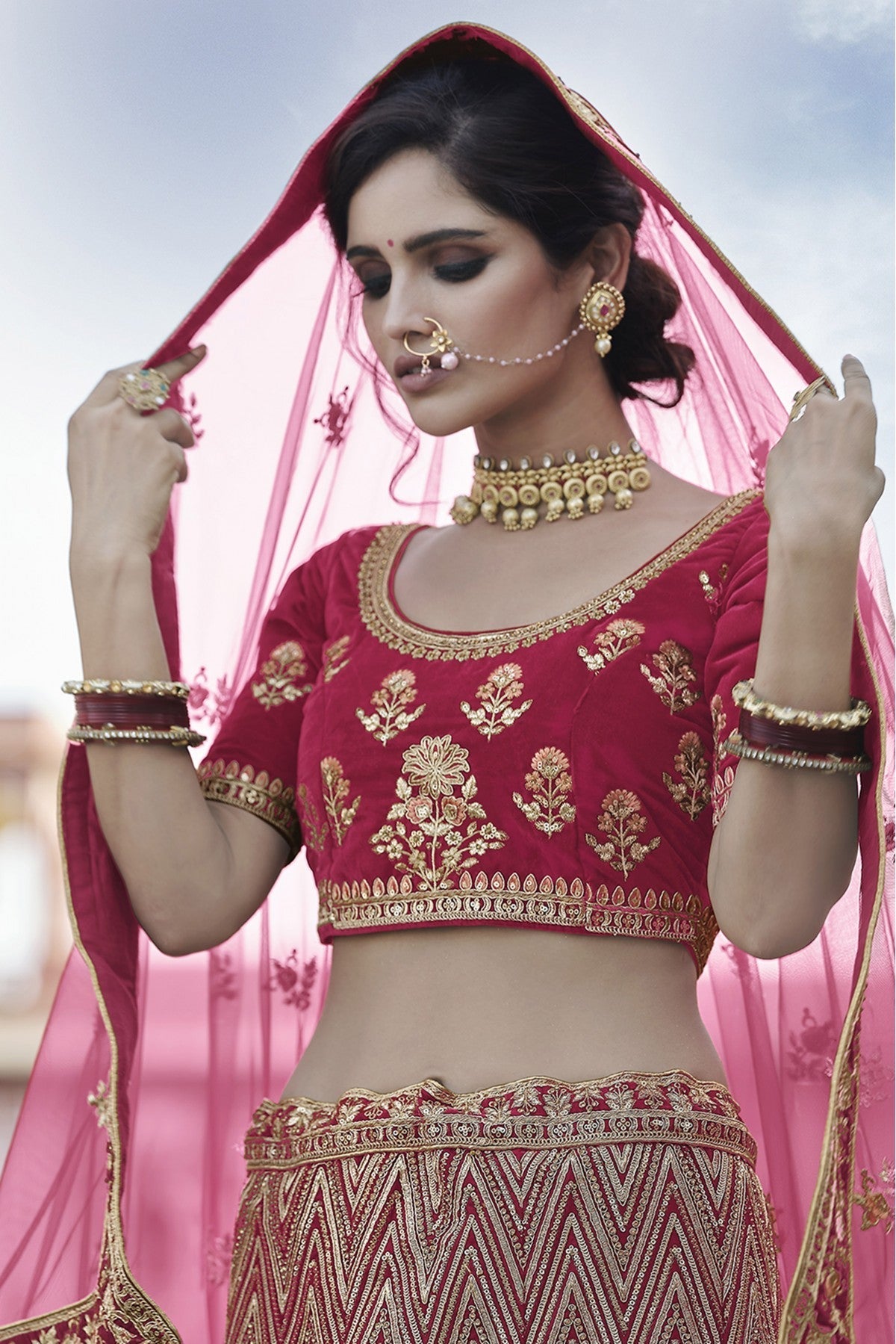 Pink Colour Velvet Hand Work Lehenga Choli VSLC1080089