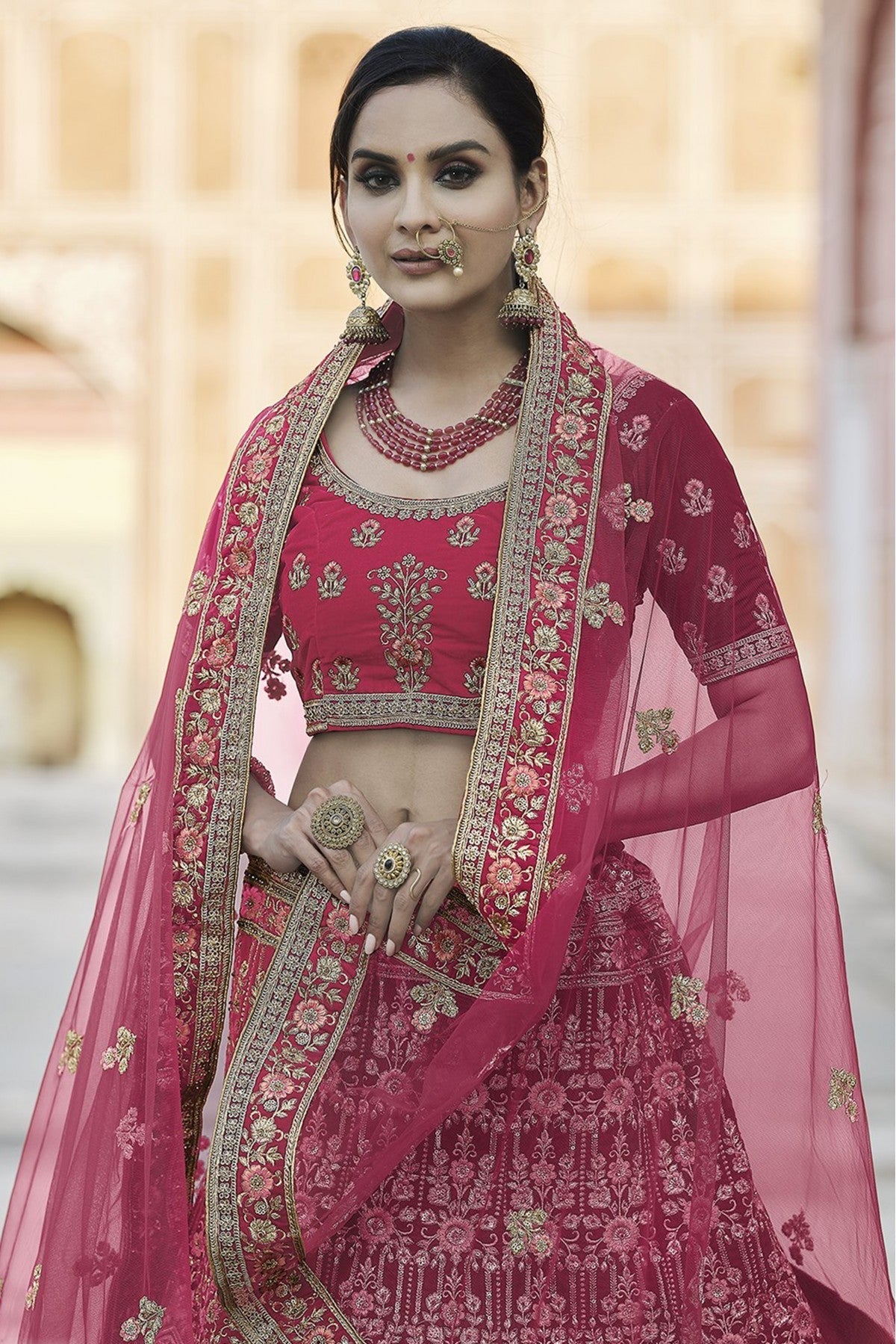 Pink Colour Velvet Hand Work Lehenga Choli VSLC1080103