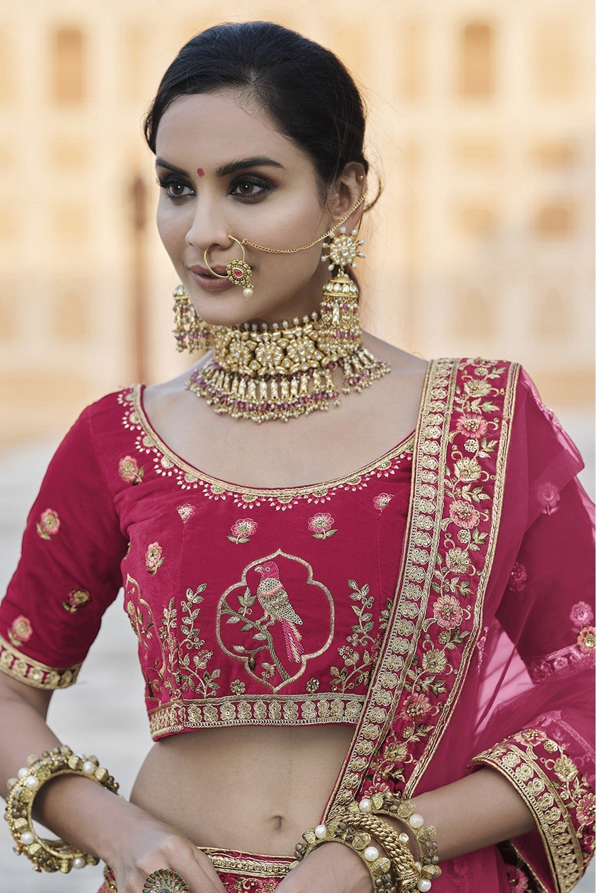Pink Colour Velvet Hand Work Lehenga Choli VSLC1080107
