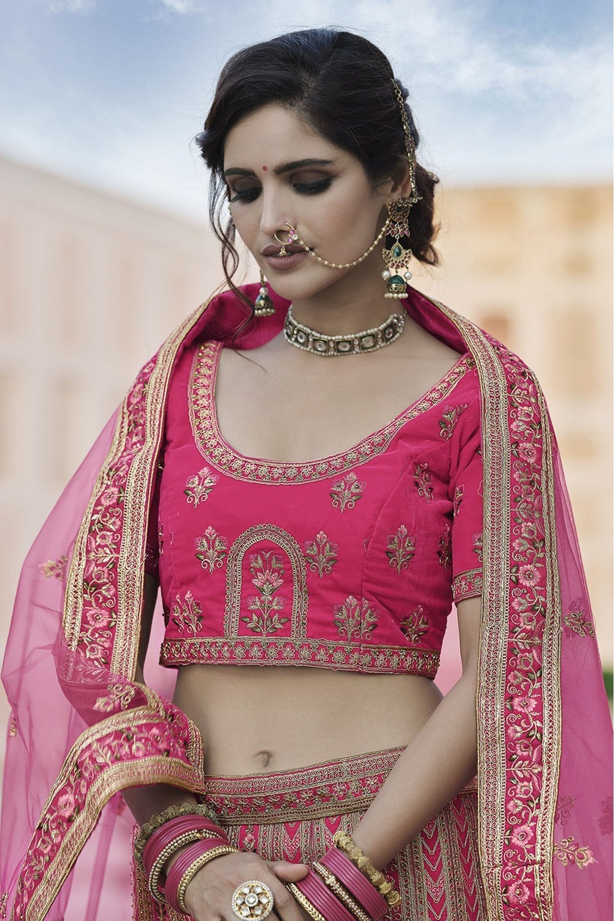 Pink Colour Velvet Hand Work Lehenga Choli VSLC1080113