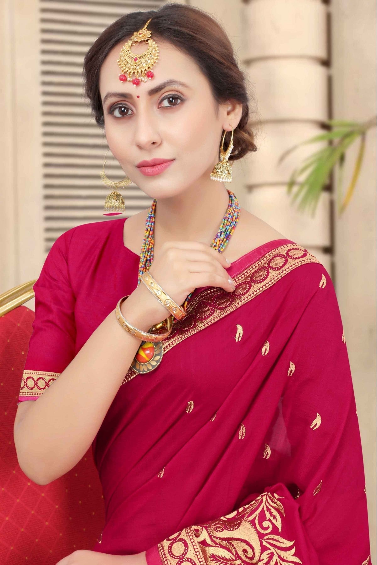 Pink Colour Vichitra Silk Embroidery Saree VSSD1120962