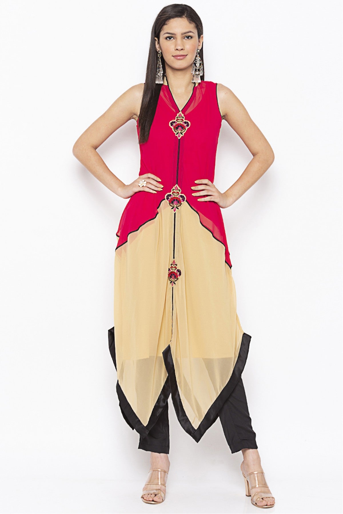 Pink and Beige Colour Plus Size Georgette Embroidery Kurti