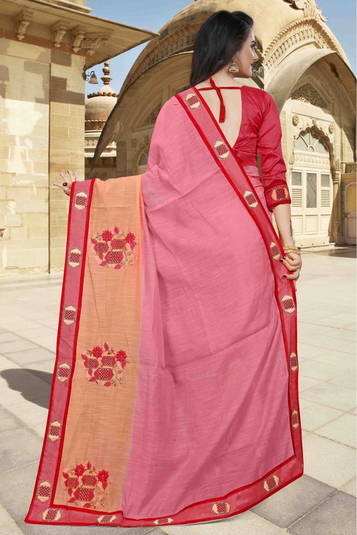 Pink and Peach Colour Cotton Designer Saree VSSD1120548