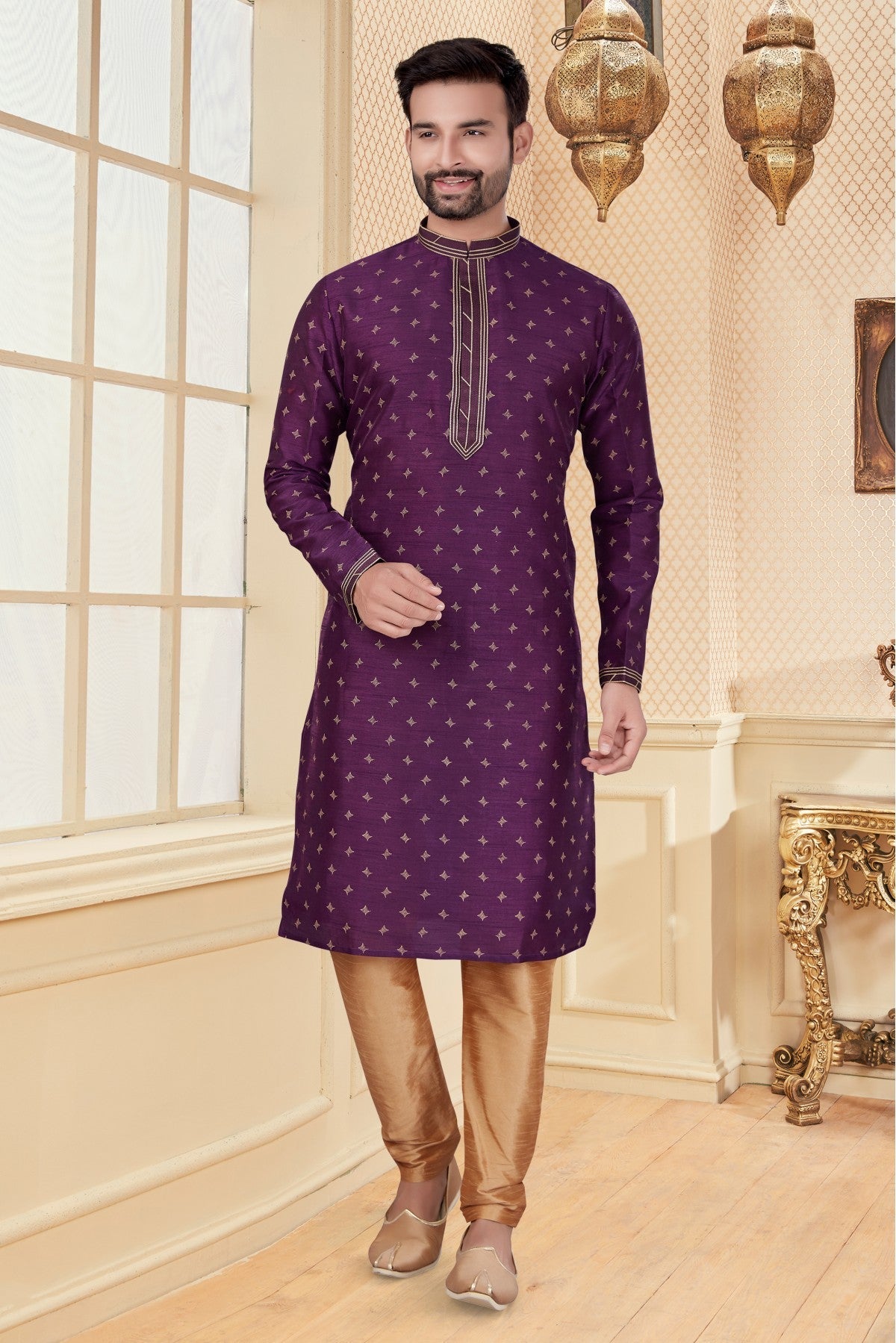 Purple Colour Kurta Pajama In Silk Dupion Fabric VSKP1040111