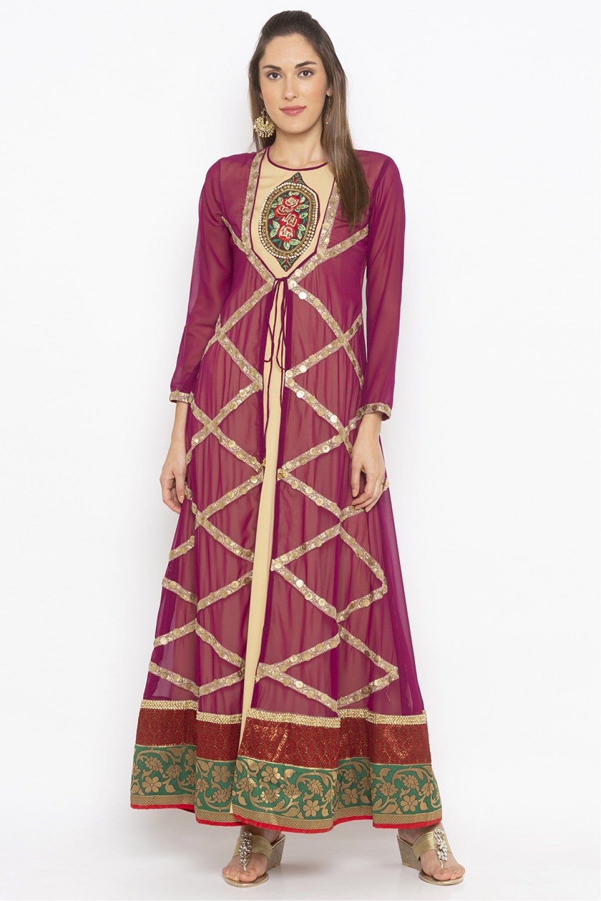Purple Colour Plus Size Georgette Embroidery Kurta Set VSKR1070557