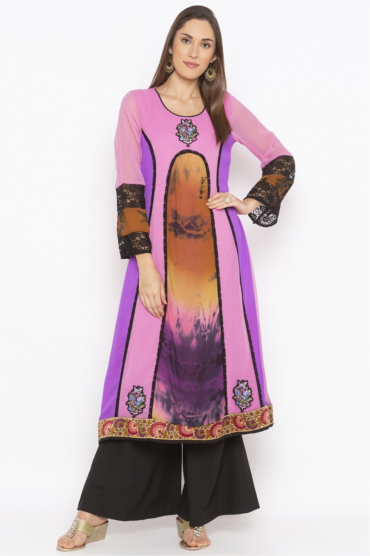 Purple Colour Plus Size Georgette Embroidery Kurti