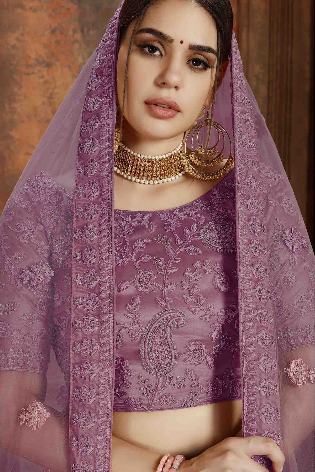 Purple Colour Soft Net Embroidery Lehenga Choli VSLC1080076