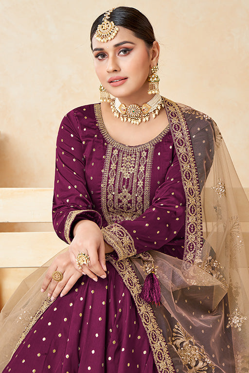 Purple Colour Taffeta Silk Anarkali Suit VSSM1050350