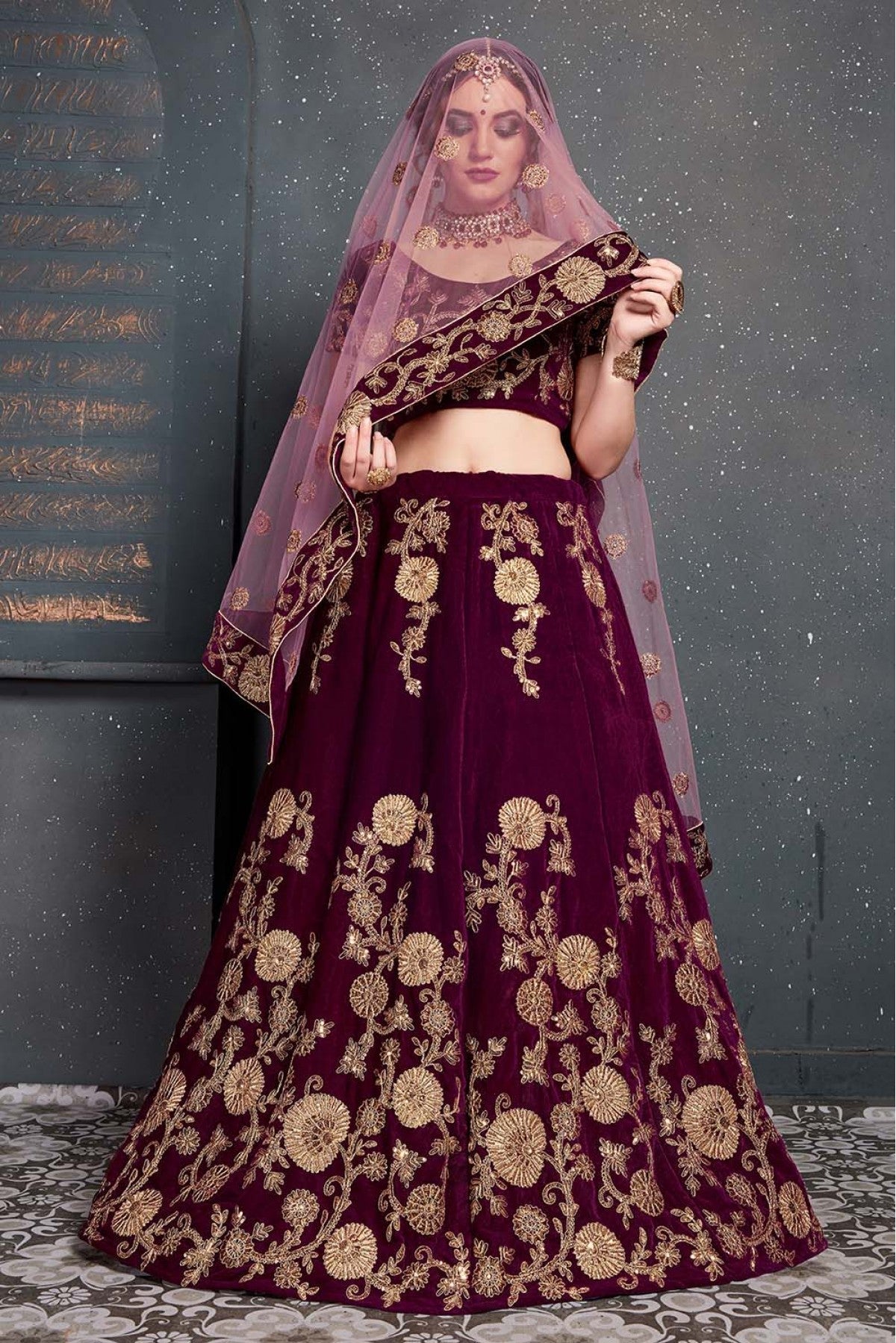 Purple Colour Velvet Lehenga Choli VSLC1010032