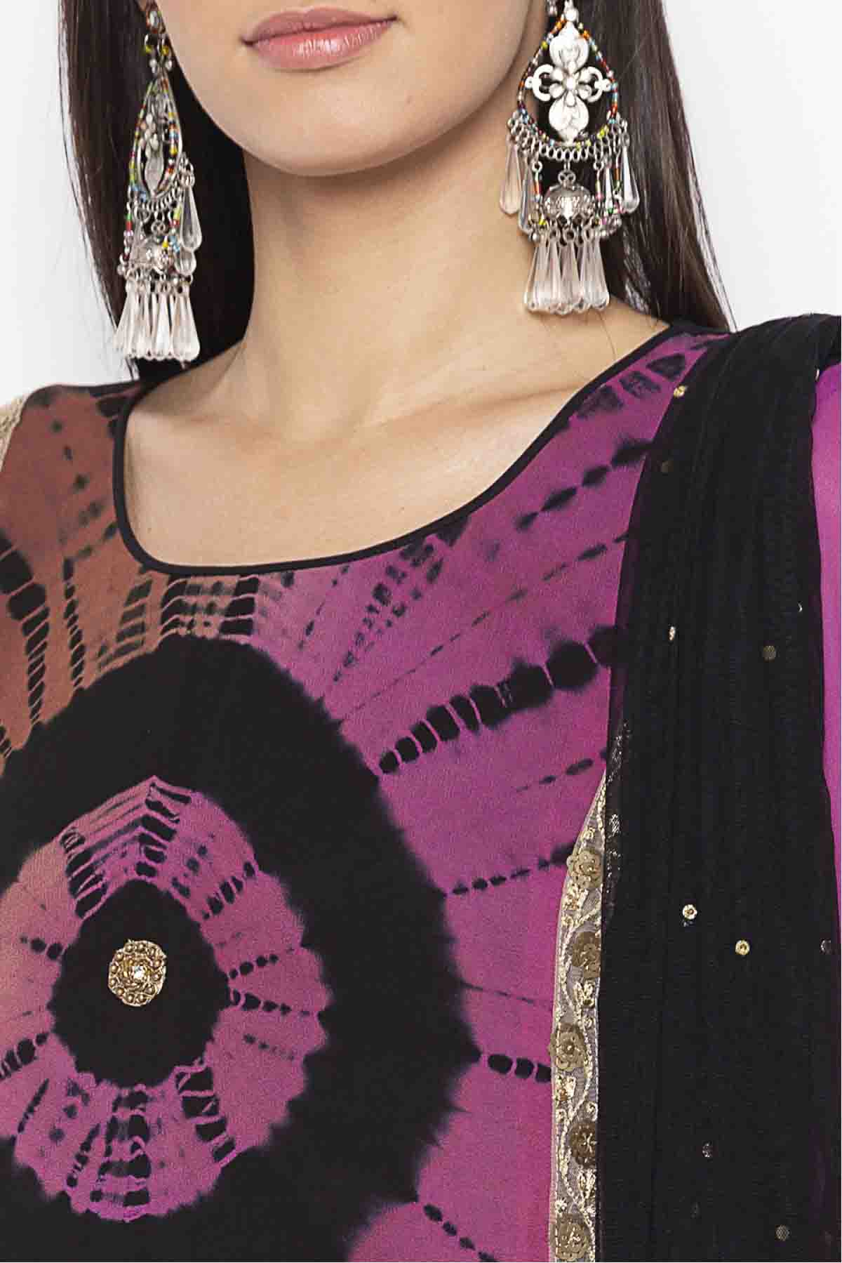 Purple and Black Colour Plus Size Georgette Embroidery Pant Style Suit VSSS1070314