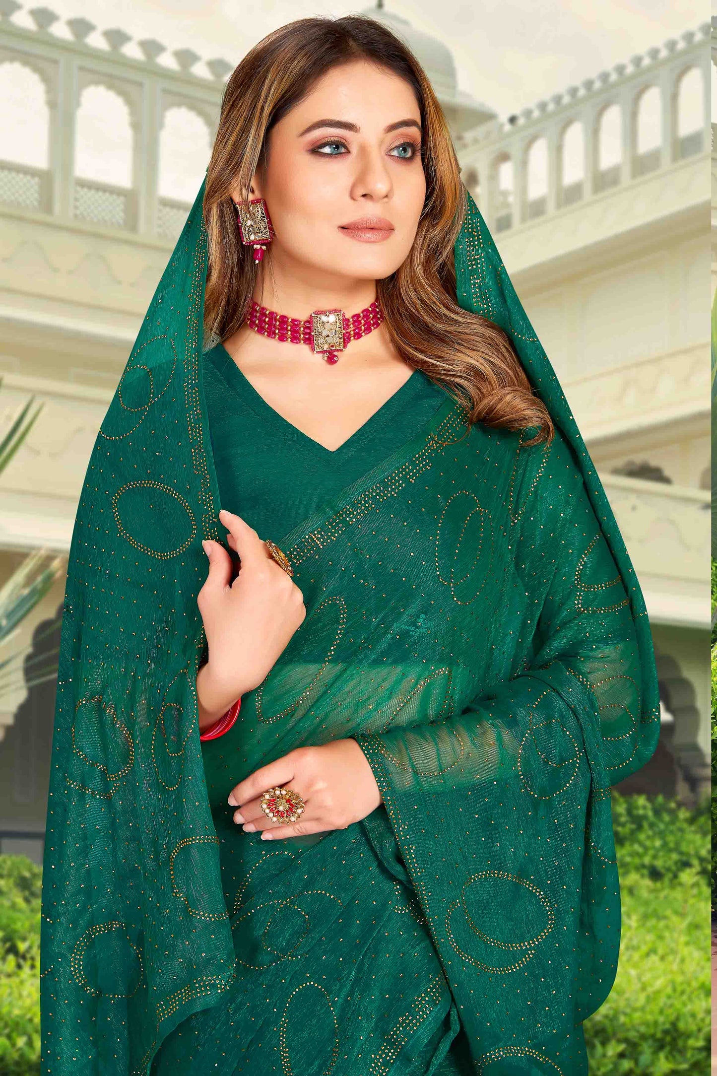 Rama Green Colour Simmer Chiffon Designer Saree VSSD1121268