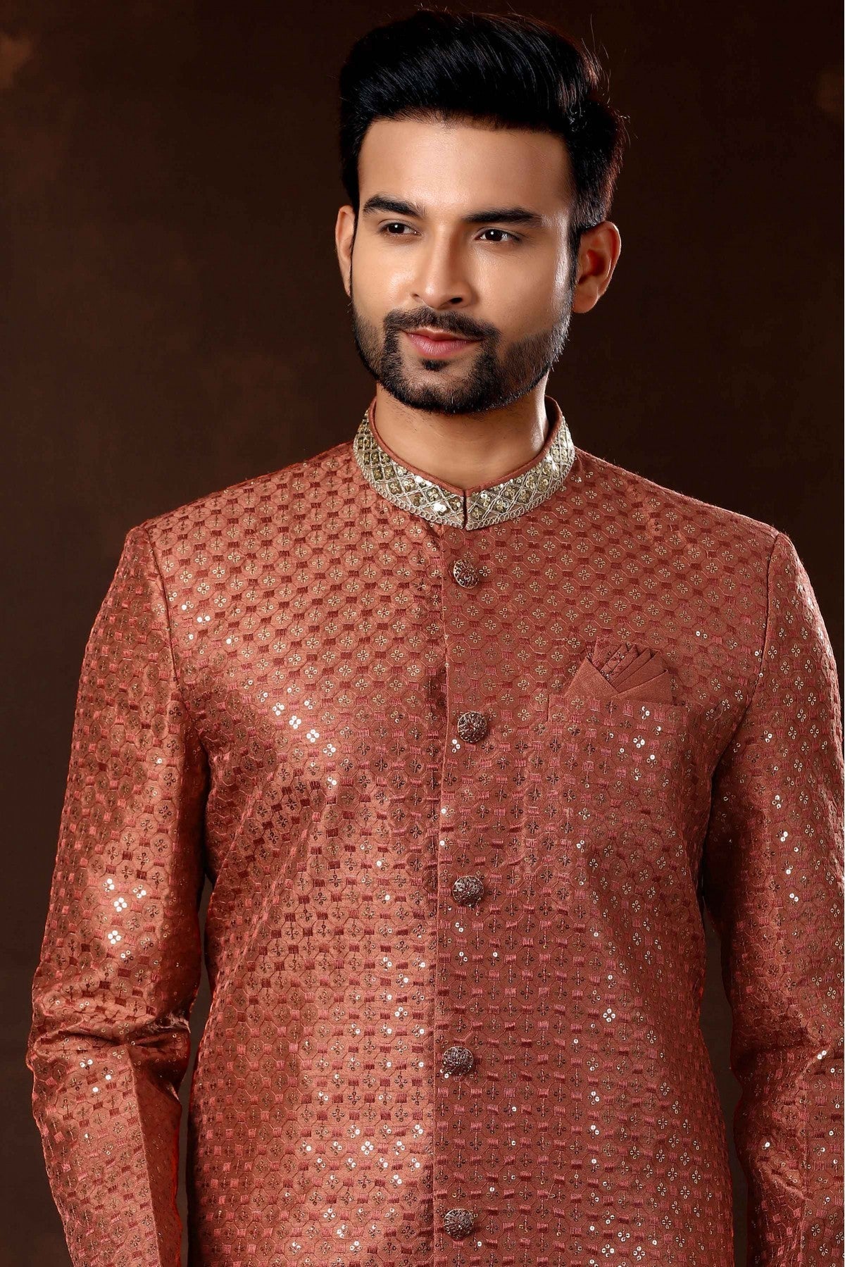 Red Colour Art Silk Sherwani VSSH1040373