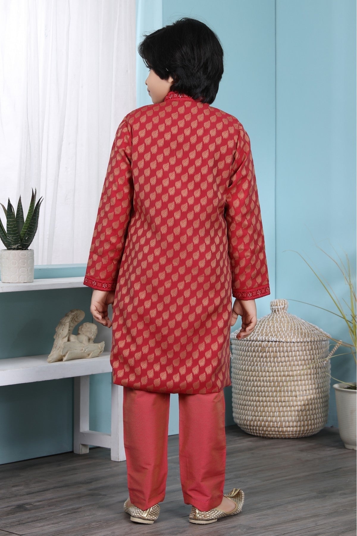 Red Colour Cotton Silk Kurta Pajama VSBW1070065