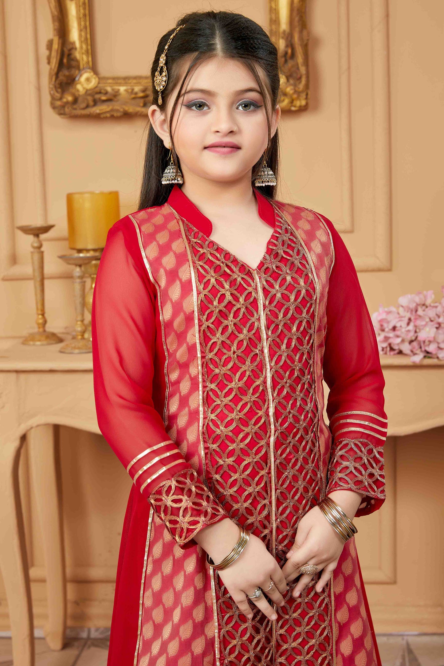 Red Colour Faux Georgette Pant Style Suit VSGW1070737