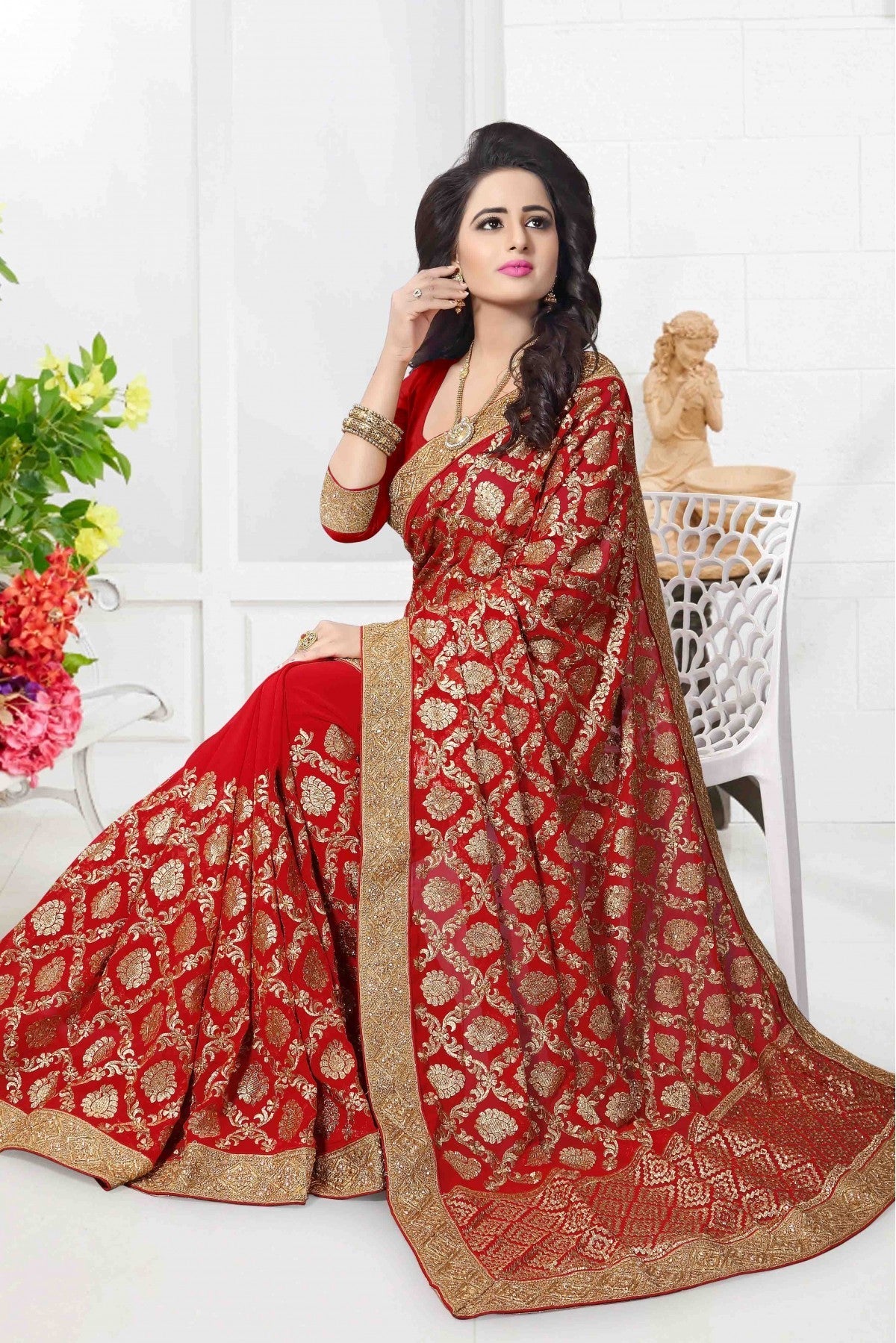 Red Colour Georgette Designer Saree VSSD1090330