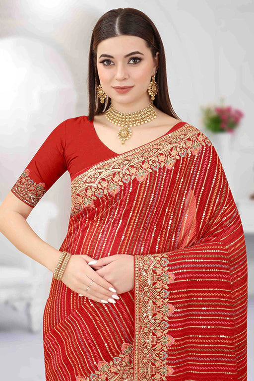 Red Colour Georgette Designer Saree VSSD1090672