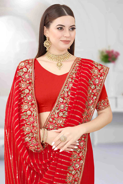 Red Colour Georgette Designer Saree VSSD1090673