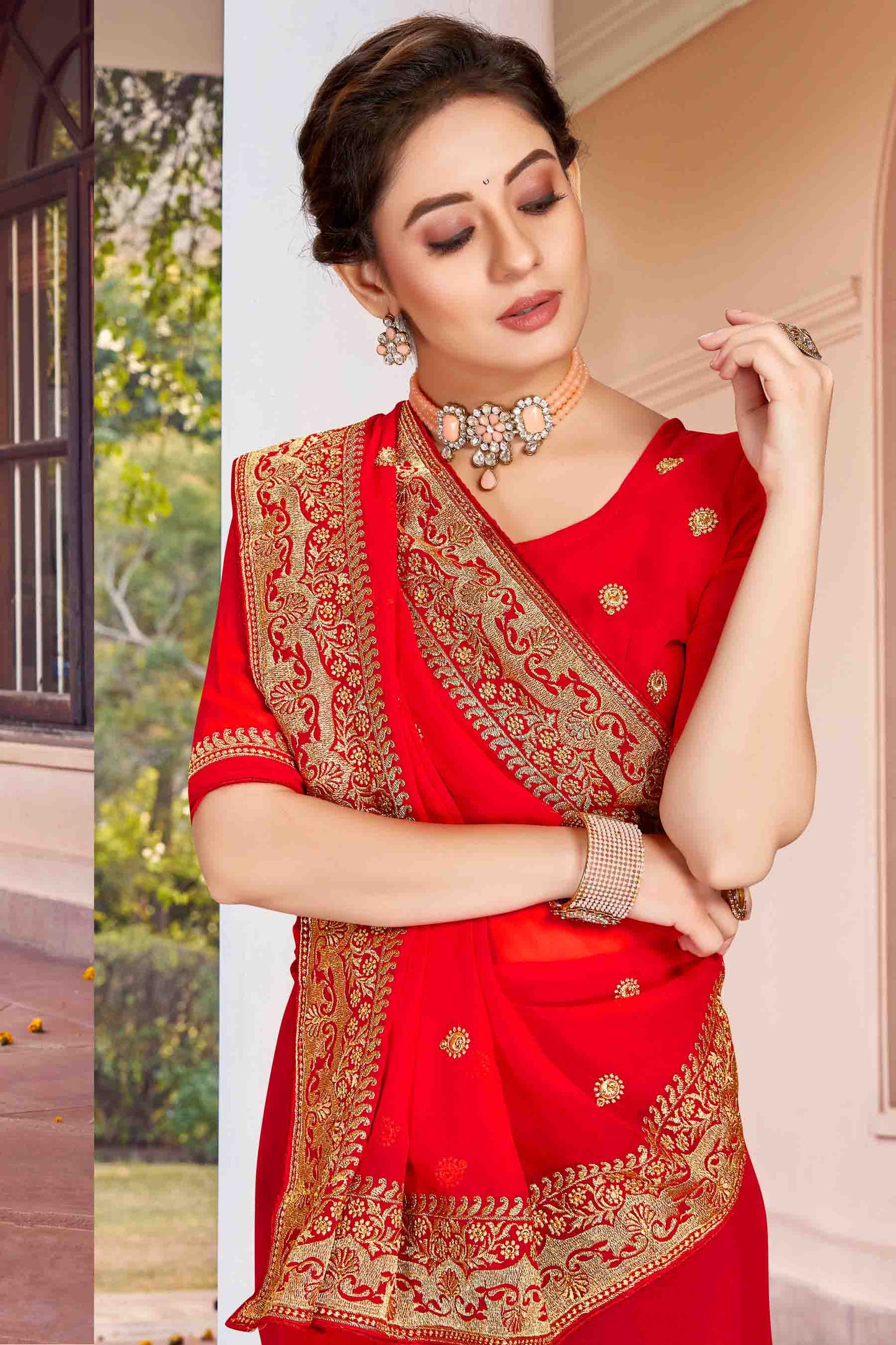Red Colour Georgette Designer Saree VSSD1121138