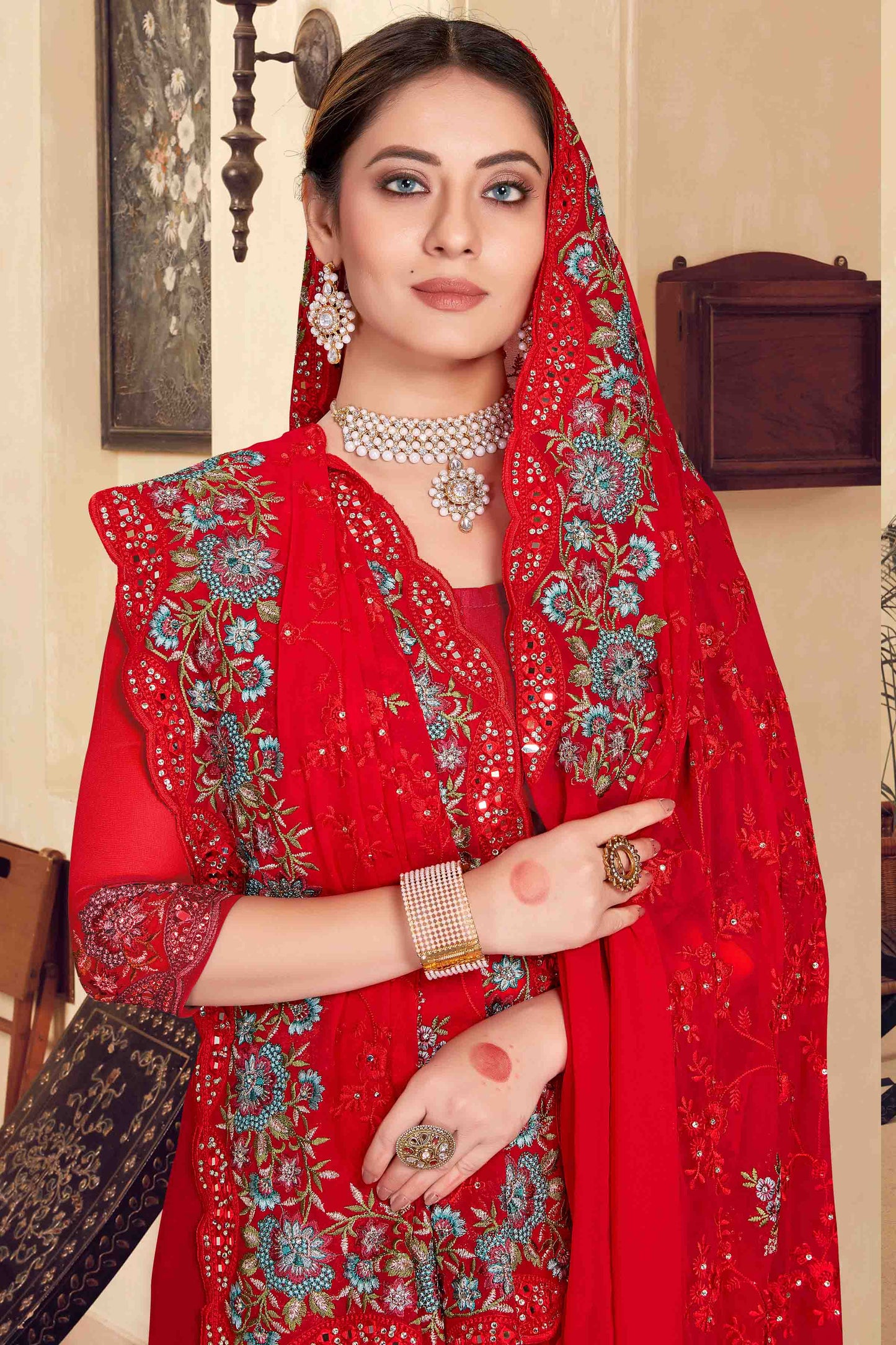 Red Colour Georgette Designer Saree VSSD1121149