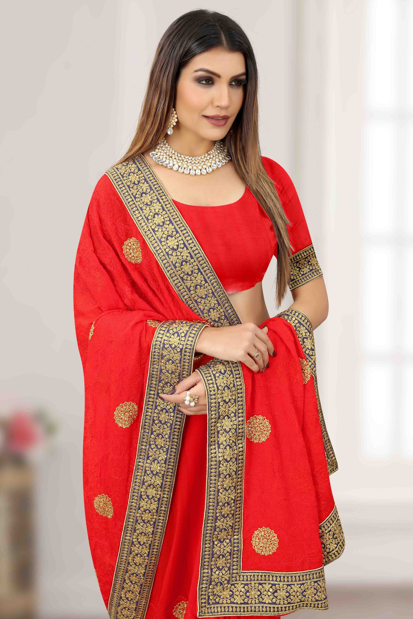 Red Colour Georgette Designer Saree VSSD1121195