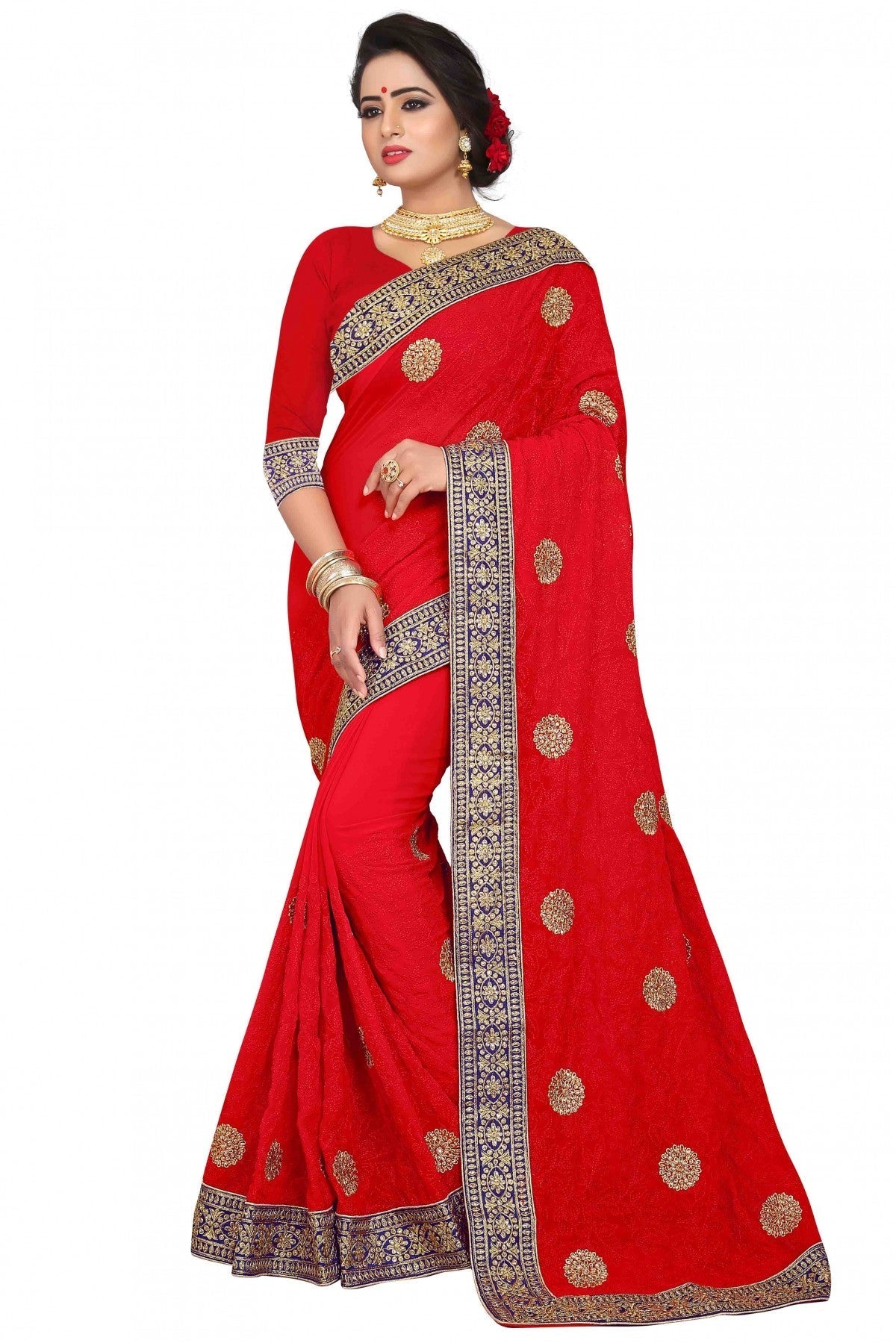 Red Colour Georgette Embroidery Saree VSSD1120120