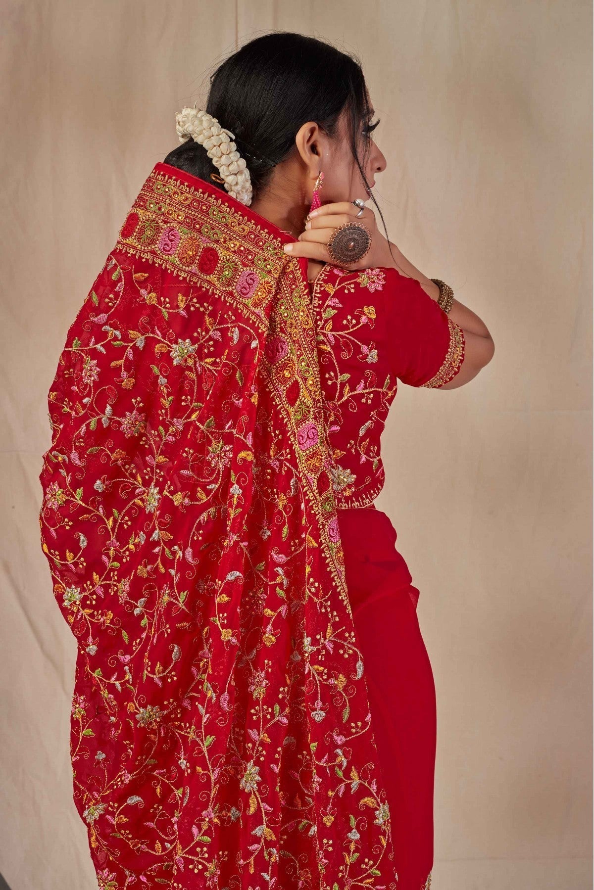 Red Colour Georgette Embroidery Saree VSSD1120898