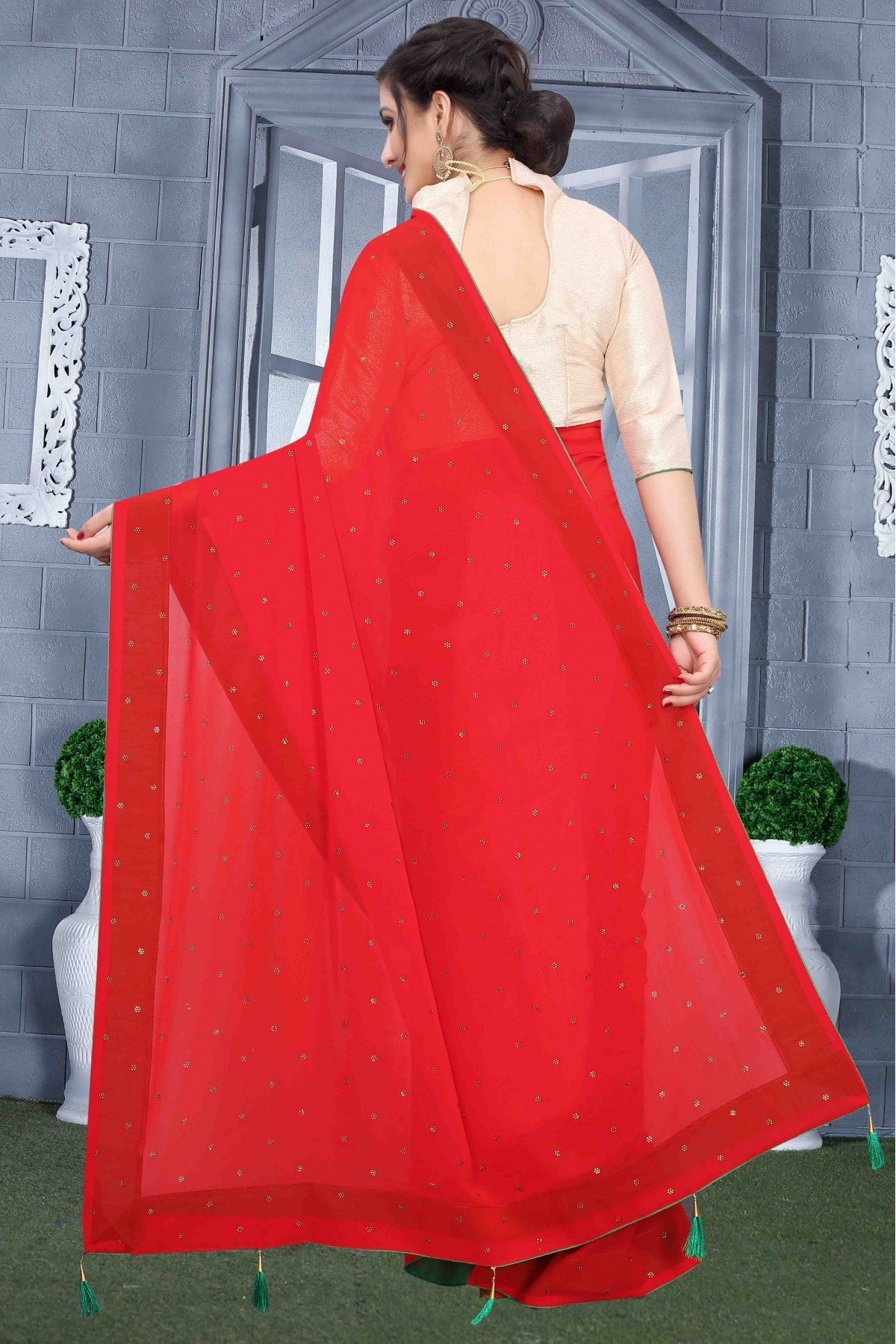Red Colour Georgette Party Wear Saree VSSD1120573