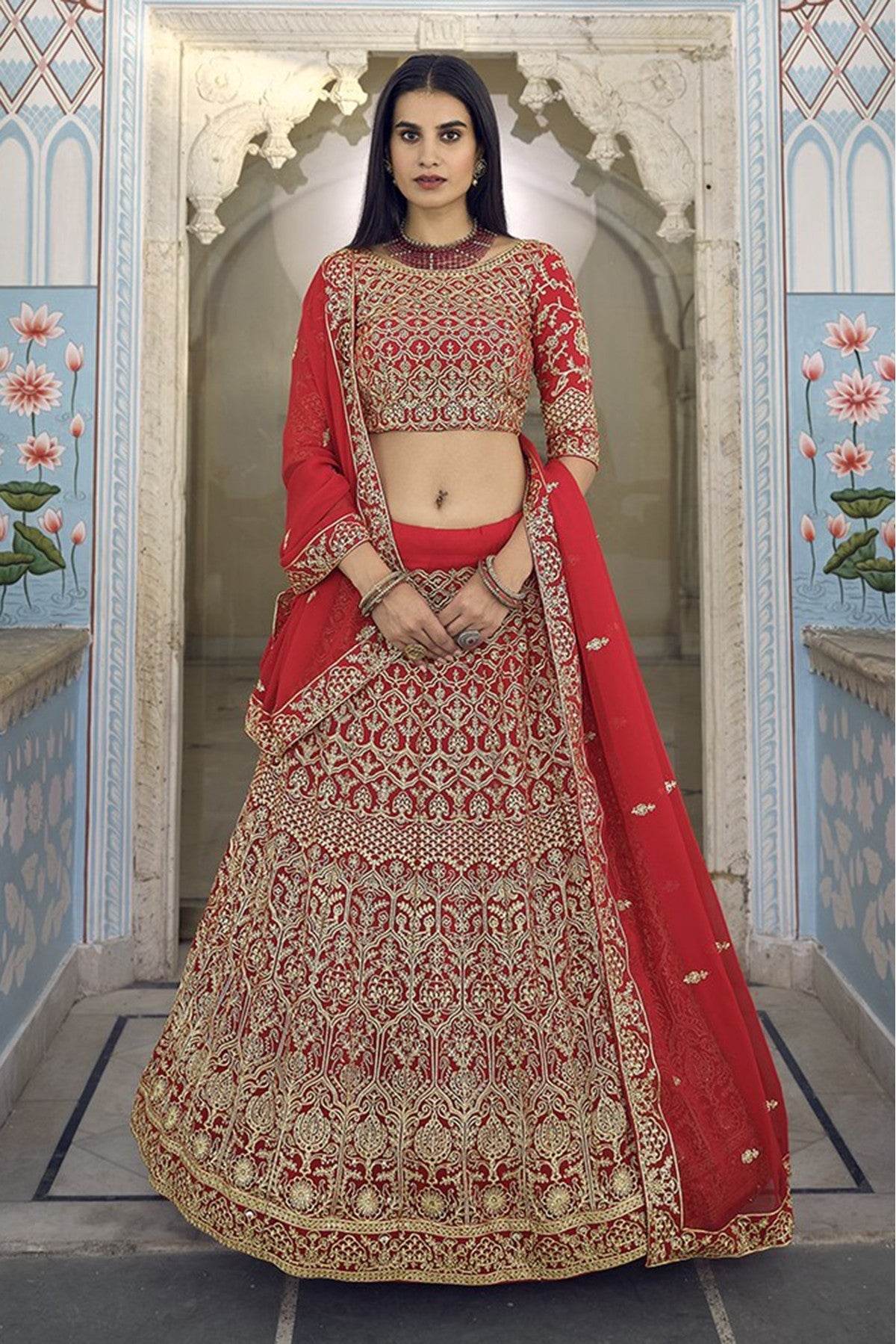 Red Colour Georgette Zari Work Lehenga Choli VSLC1080587