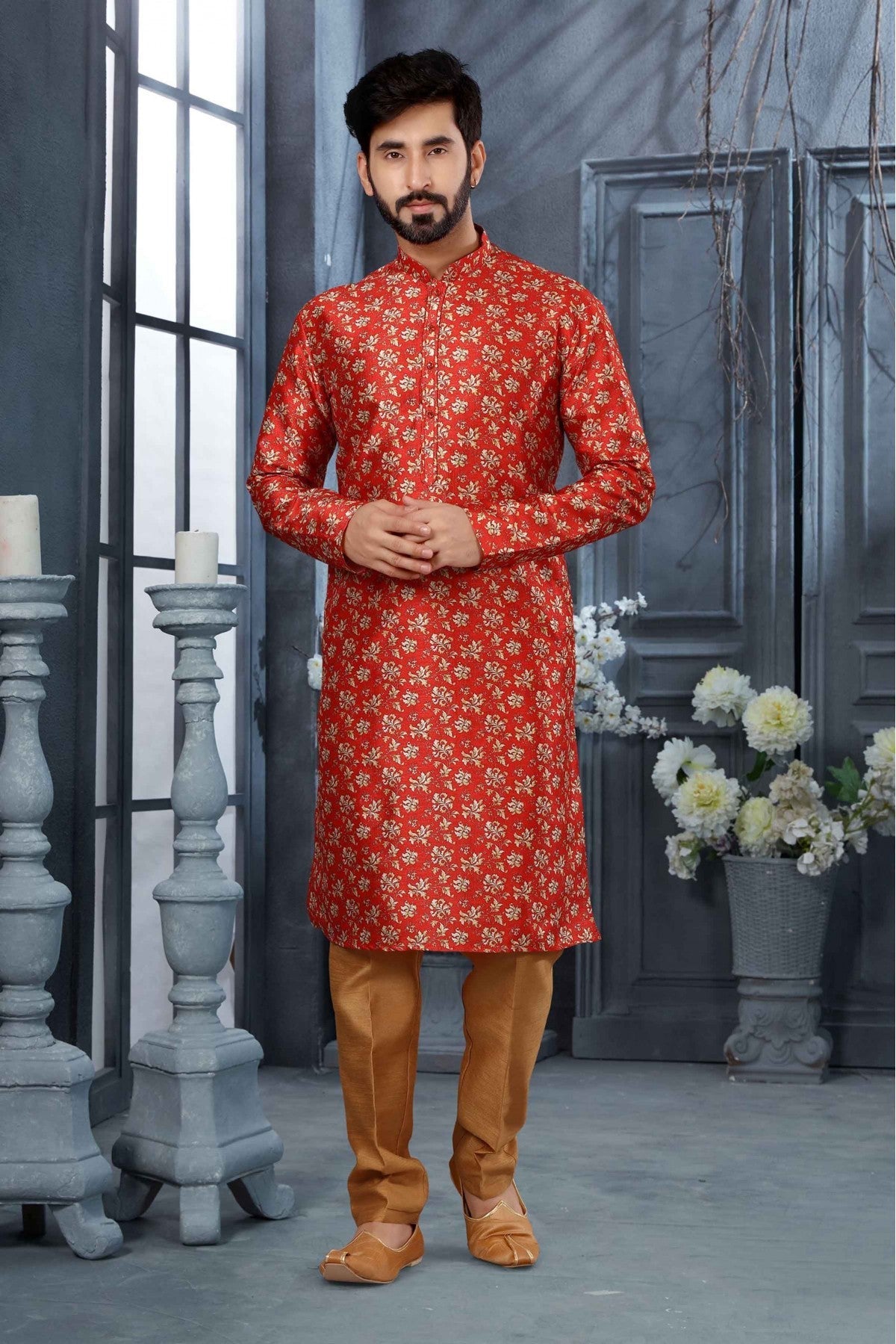 Red Colour Kurta Pajama In Silk Fabric VSKP1040146