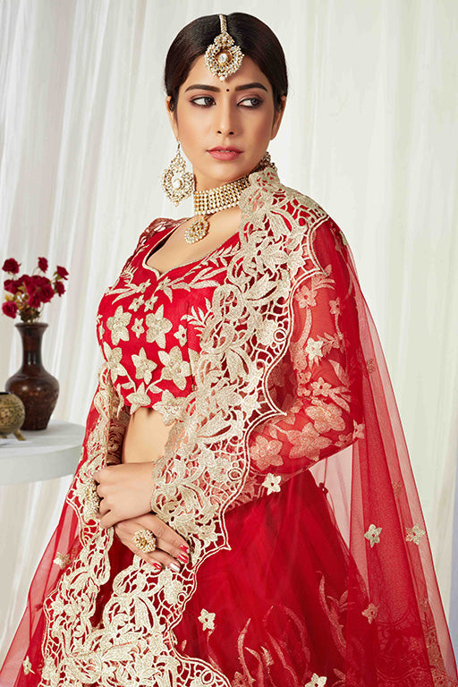 Red Colour Net Designer Lehenga Choli VSLC1240008