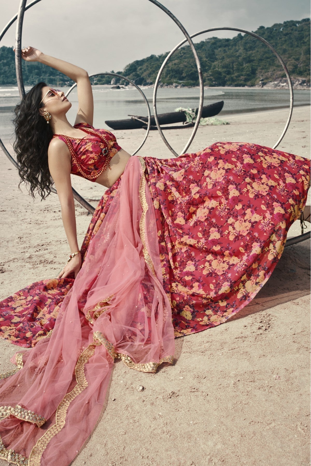 Red Colour Organza Printed Lehenga Choli VSLC1080630