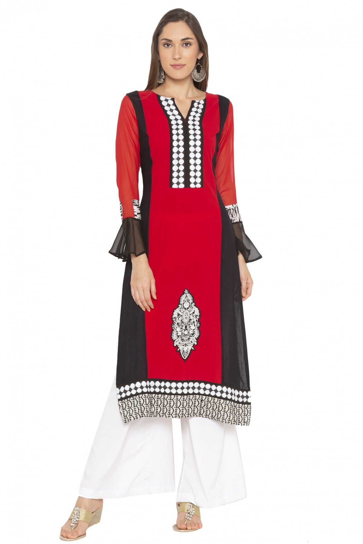 Red Colour Plus Size Crepe Embroidery Kurti