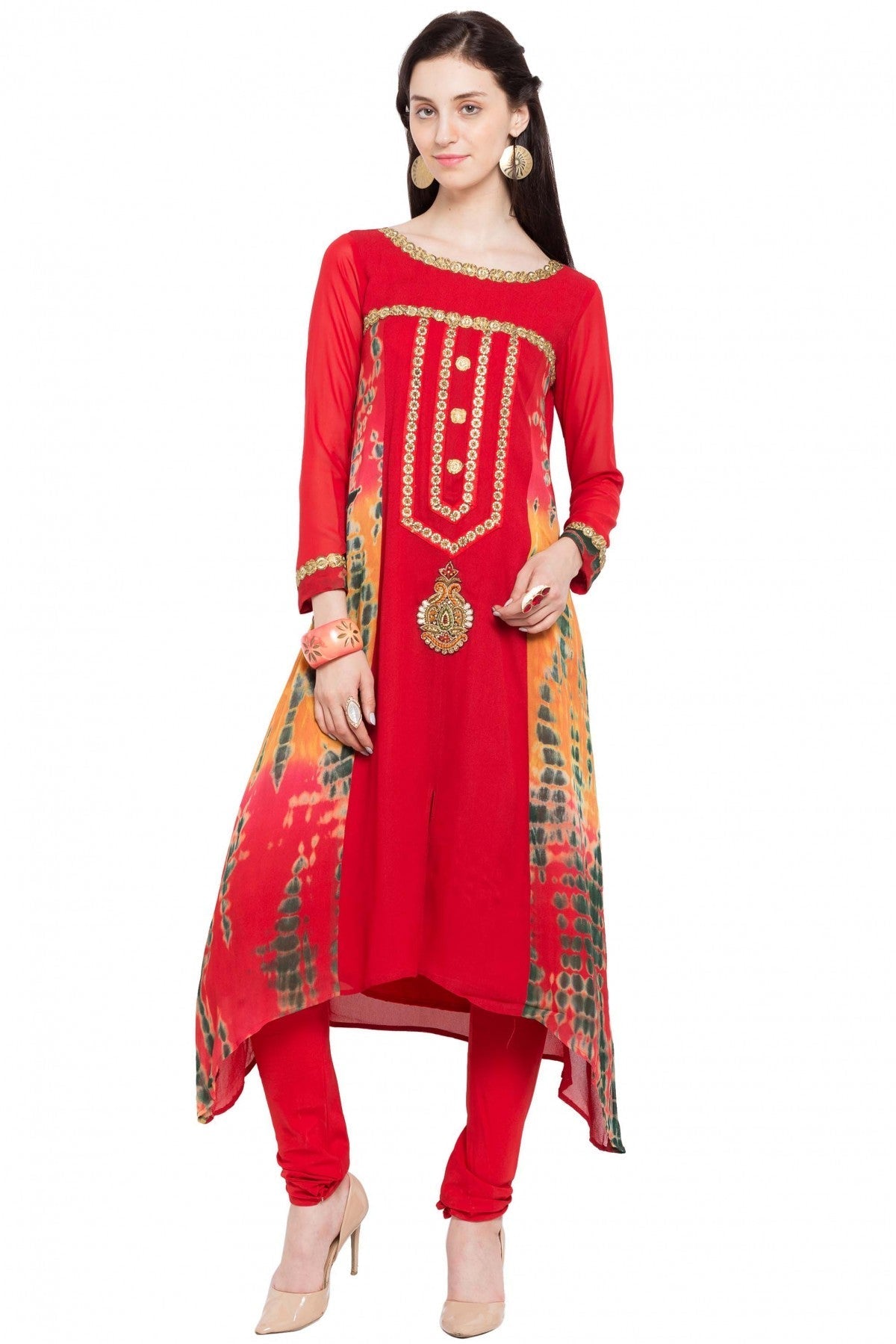 Red Colour Plus Size Faux Georgette Kurti