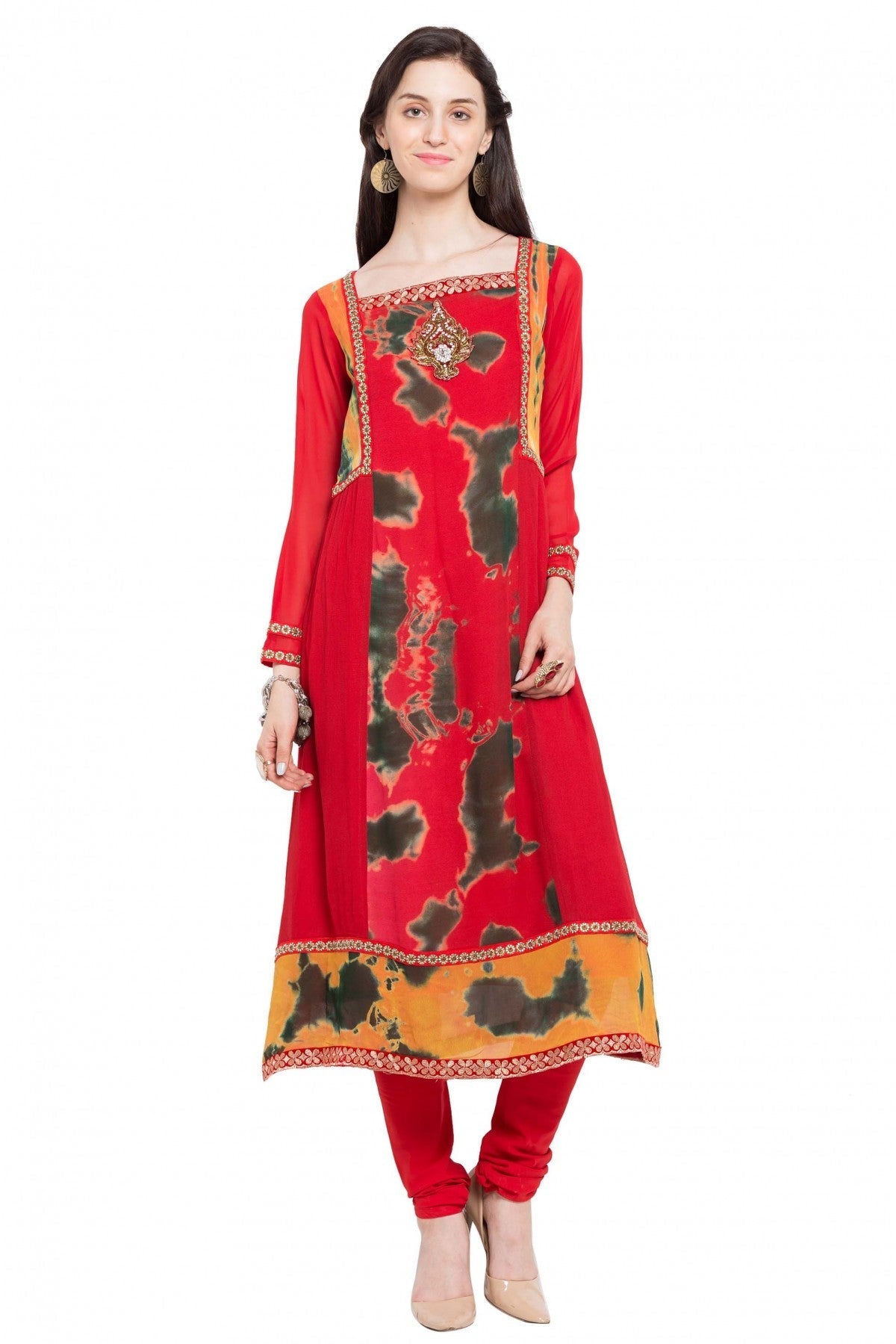 Red Colour Plus Size Faux Georgette Kurti
