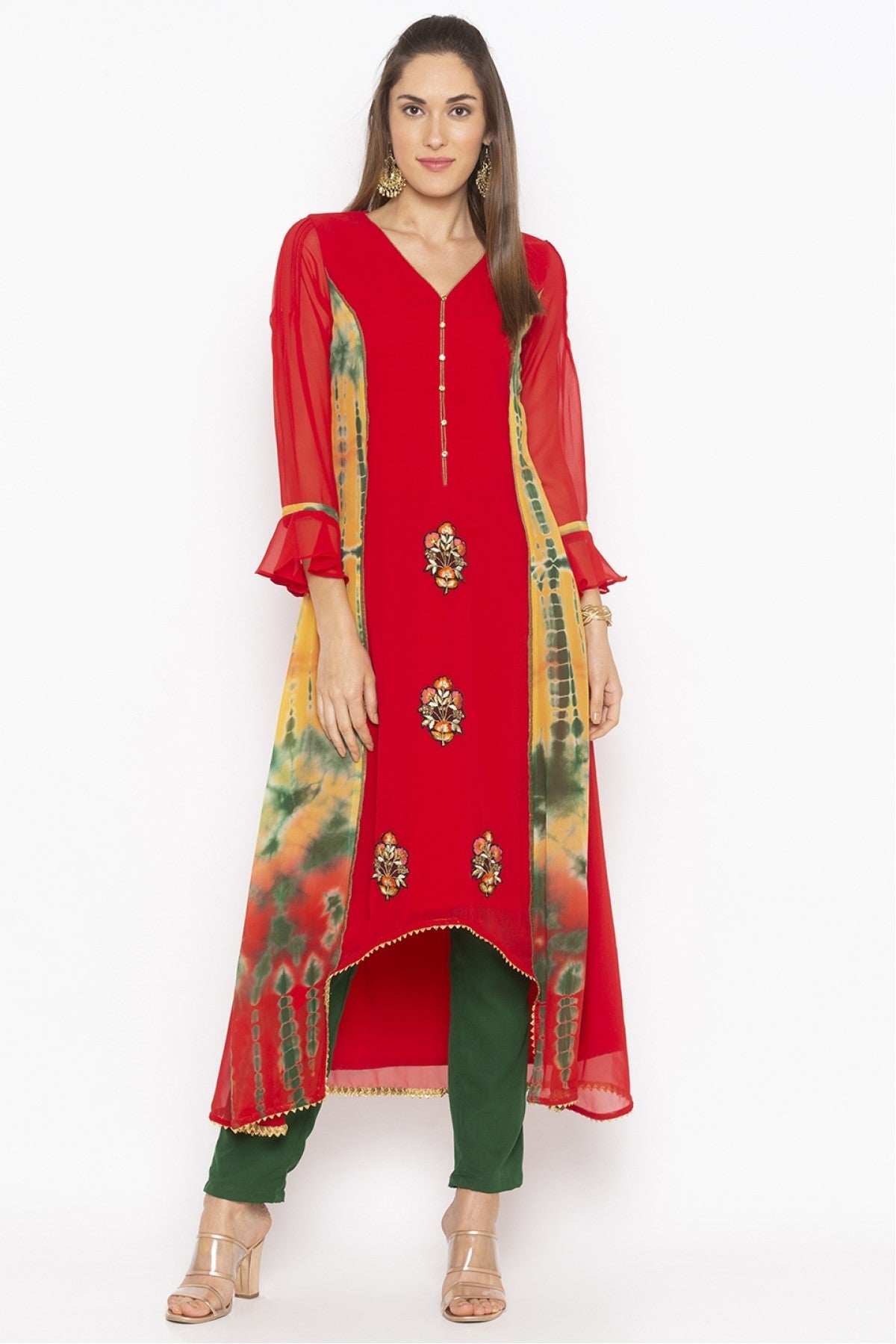 Red Colour Plus Size Georgette Embroidery Kurta Set