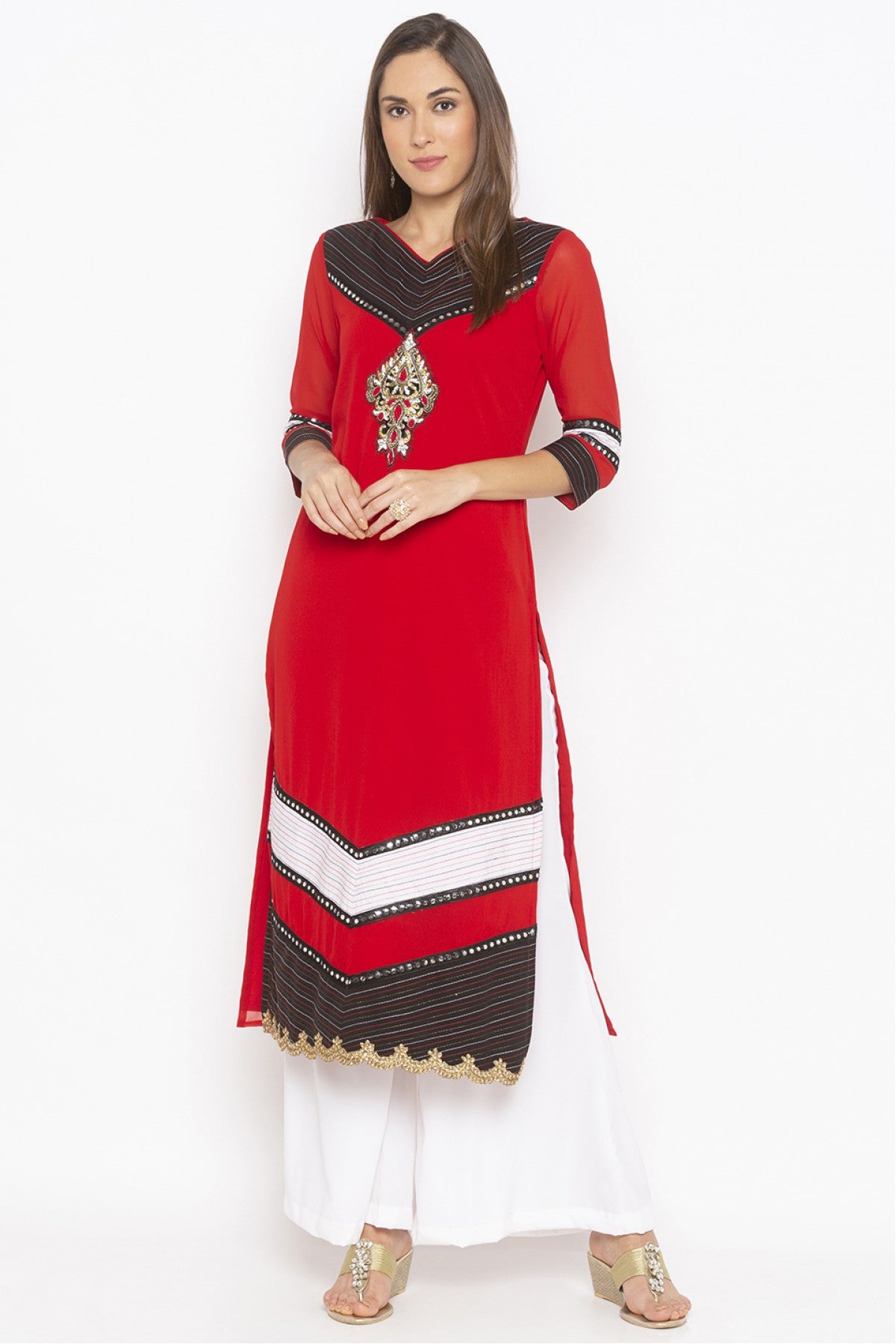 Red Colour Plus Size Georgette Embroidery Kurta Set VSKR1070497