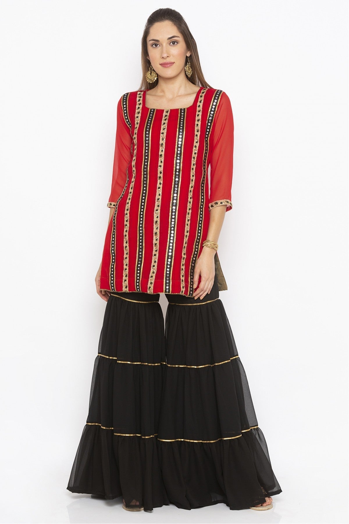 Red Colour Plus Size Georgette Embroidery Kurta Set