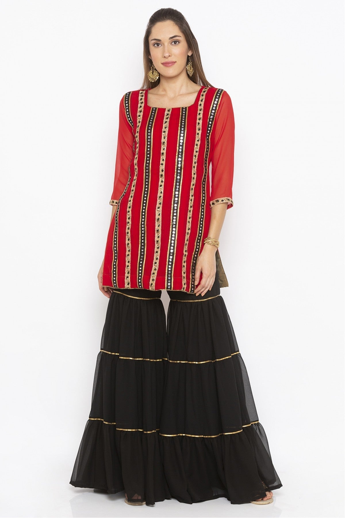 Red Colour Plus Size Georgette Embroidery Kurti