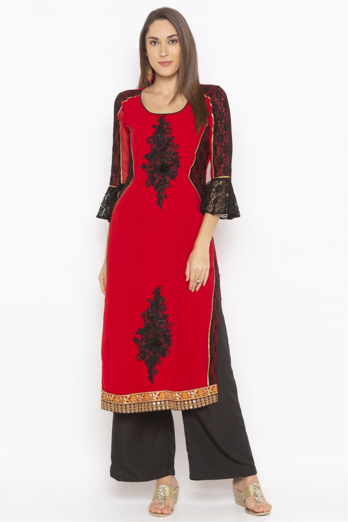 Red Colour Plus Size Georgette Embroidery Kurti