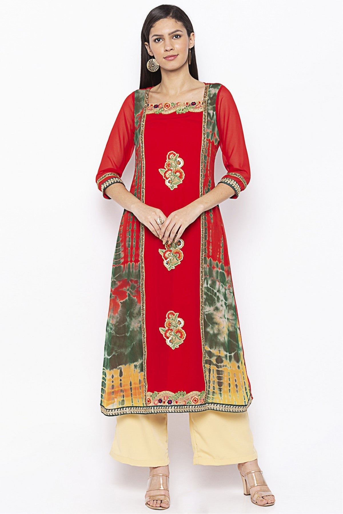 Red Colour Plus Size Georgette Embroidery Kurti