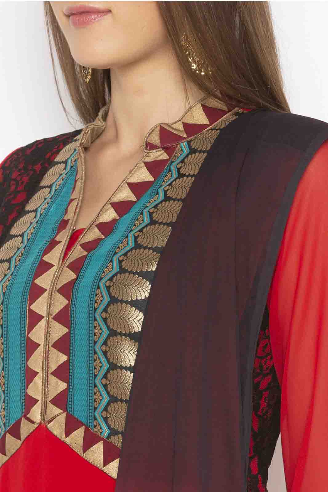 Red Colour Plus Size Georgette Embroidery Palazzo Pant Suit VSSS1070348