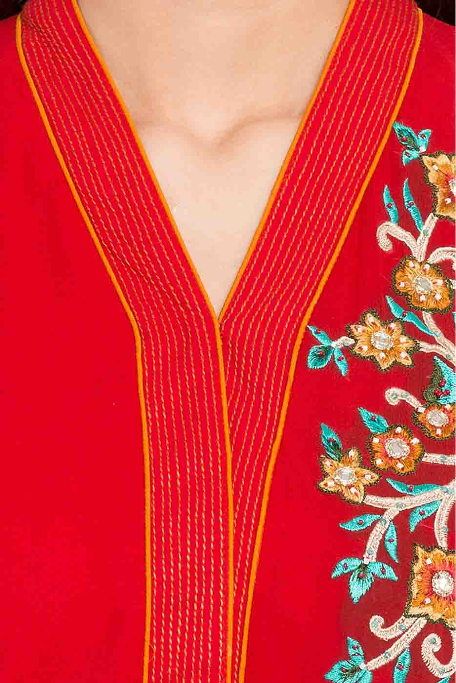 Red Colour Plus Size Stitched Faux Georgette Embroidery Churidar Suit VSSS1070178