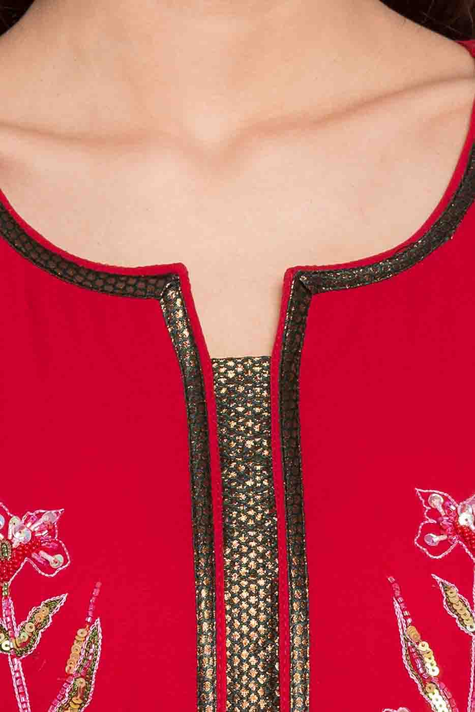 Red Colour Plus Size Stitched Faux Georgette Embroidery Churidar Suit VSSS1070181