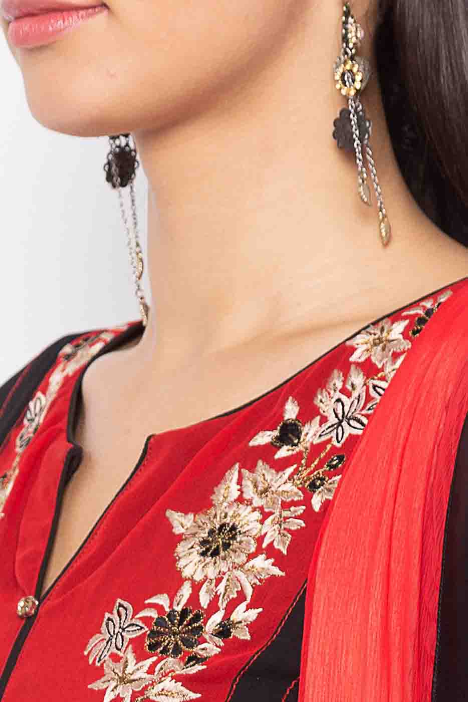 Red Colour Plus Size Stitched Georgette Embroidery Pant Style Suit VSSS1070247