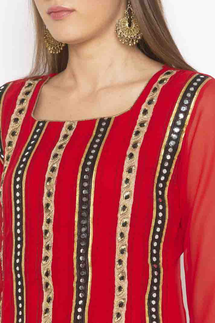 Red Colour Plus Size Stitched Georgette Embroidery Sharara Suit VSSS1070209